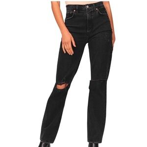 High-Waisted Black Distressed Jeans